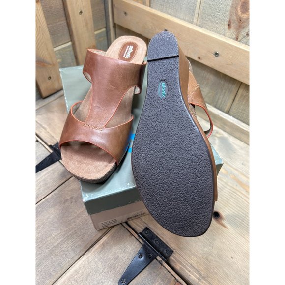 NEW Softwalk Brown Tan Slip On Wedge Sandals Womens 12M Jermaine - Picture 7 of 9